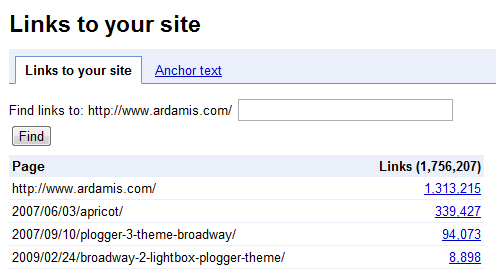 Ardamis home page one million links